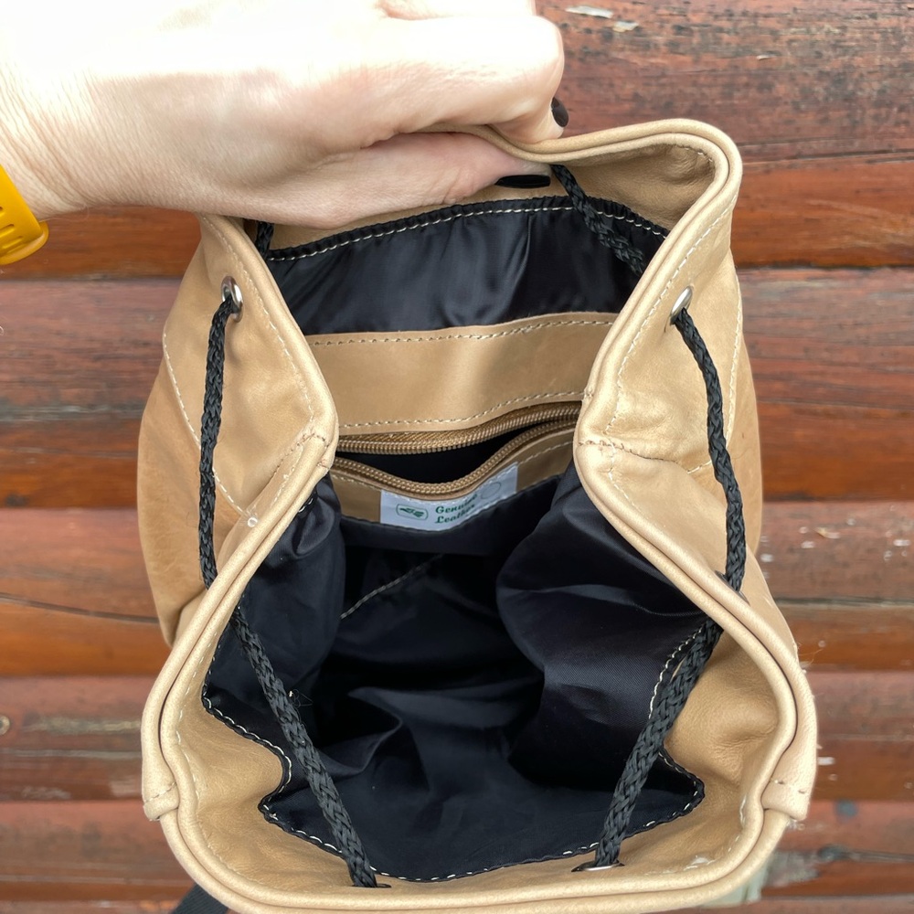 Handmade Bohemian Festival Style Tan Authentic Leather Mini Backpack - Picture 7 of 11